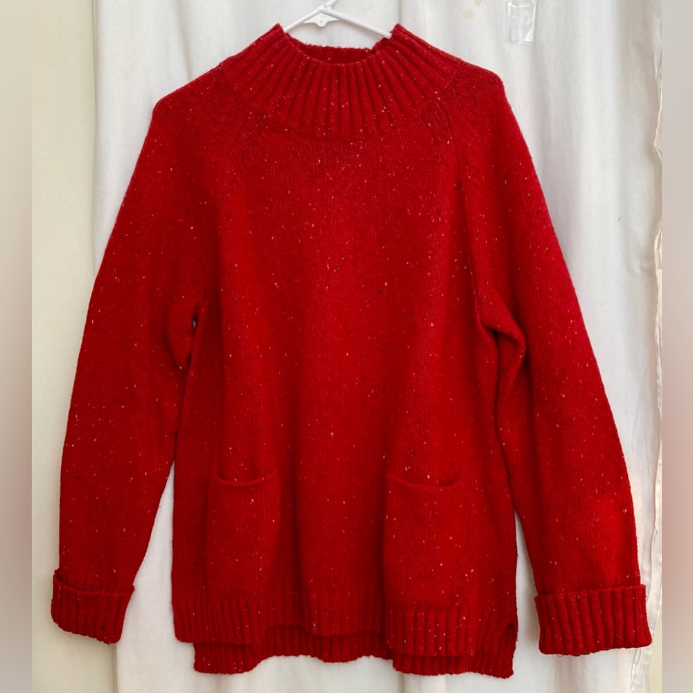 J. Jill Red Mock Turtleneck Knit Cuffed Sleeve Sweater Size L
